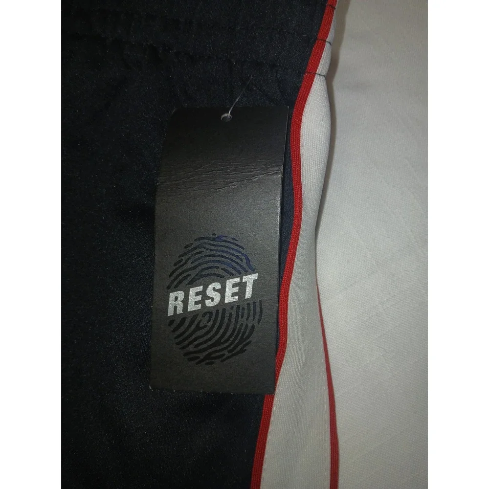 Reset Boys Tricot Track Pants Black White Red Side Stripe Sz 10/12
